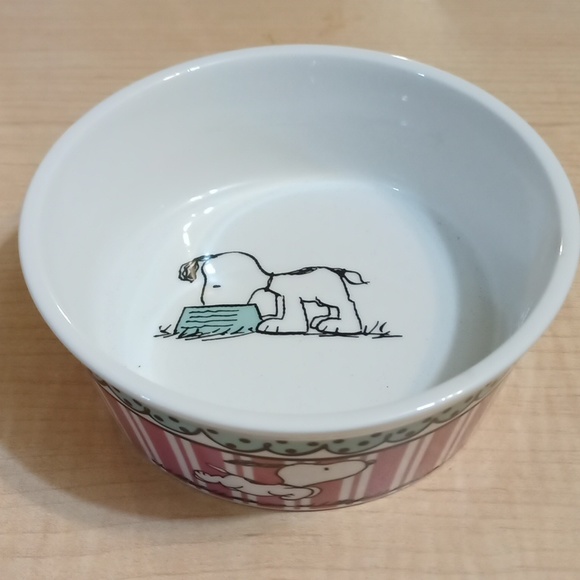 Peanuts Other - Snoopy Pink Stripe Ceramic Stoneware Pet Feeding Snack Bowl